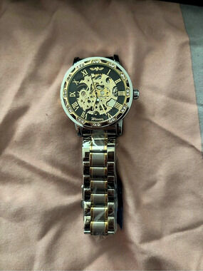 Winner Mechanical Skeleton Two-Tone Watch Gold & Black